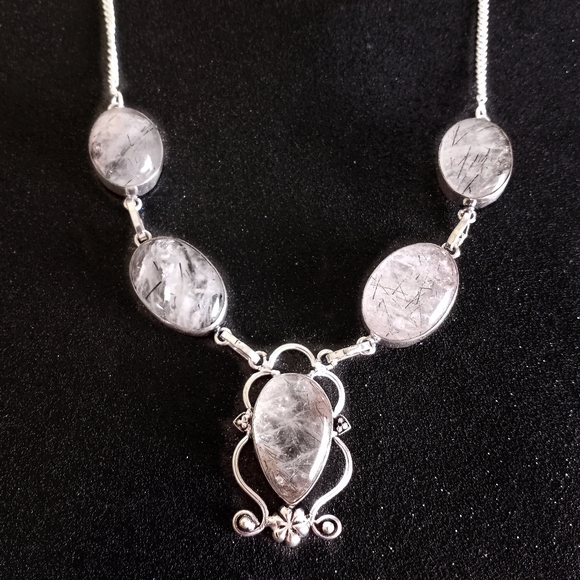 handmade Jewelry - Sterling silver rutilated quartz statement necklace 20" inch NEW